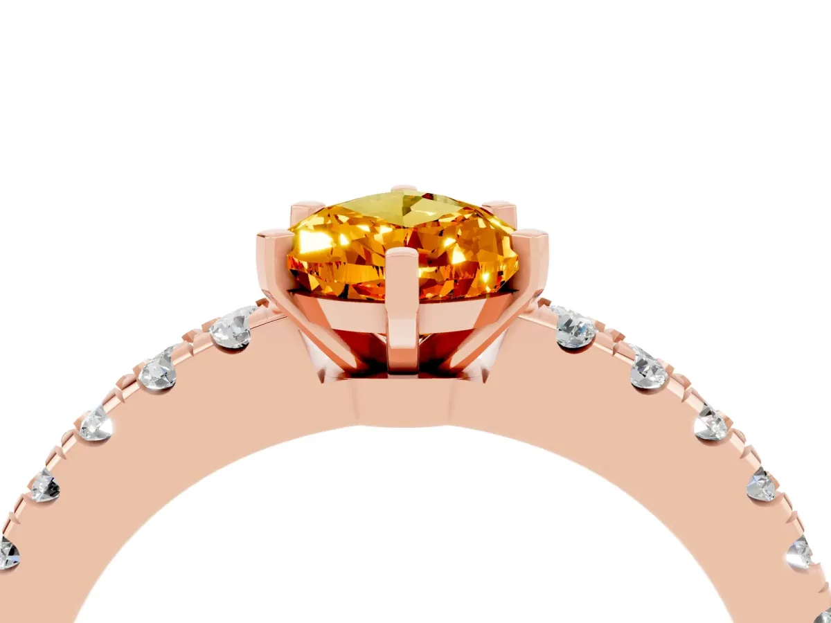Pear Cut Solitaire Citrine with Pavé Band and Four-Prong Setting Rose gold