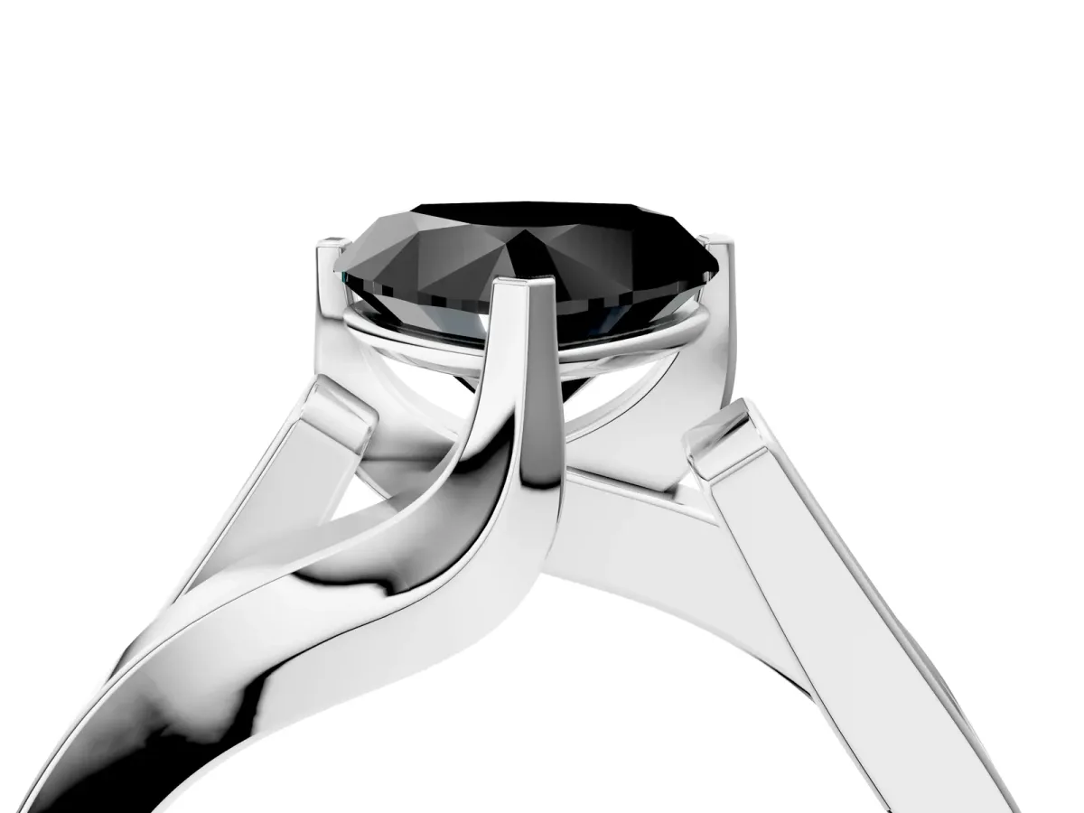 Fancy Black Modern Tension Set Heart Cut Diamond Solitaire Wide Band Ring Silver