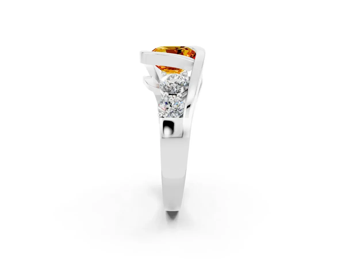 Bezel Set Cushion Cut Citrine Bypass Ring with Round Accents Silver
