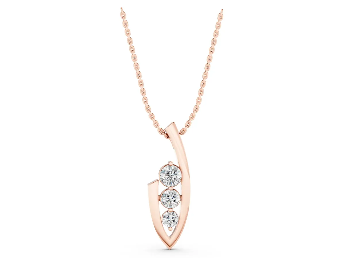 Three-Stone Round Prong-Set Pendant Rose gold
