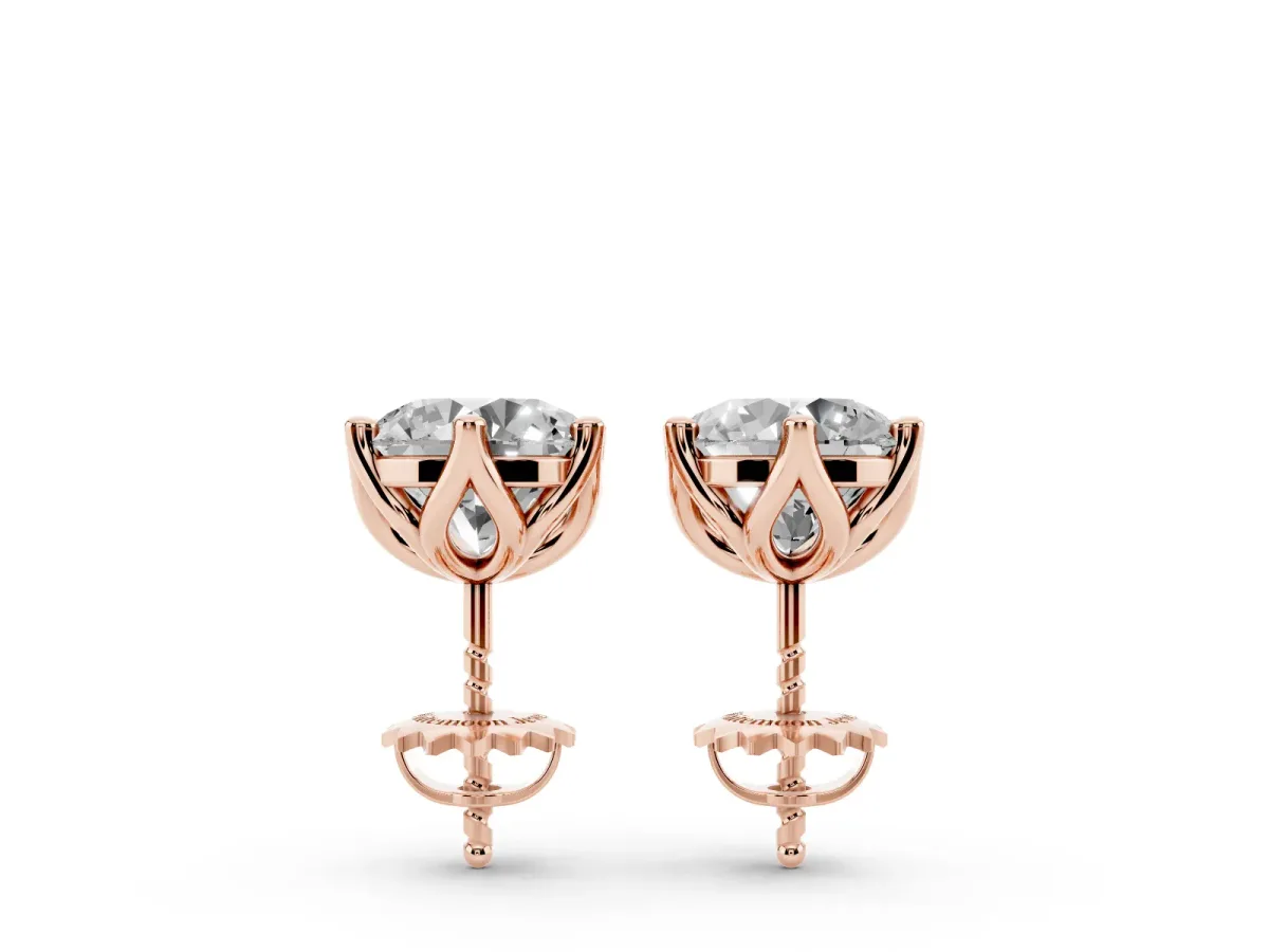 Round Diamond Six Prong Flower Petal Solitaire Stud Earrings Rose gold