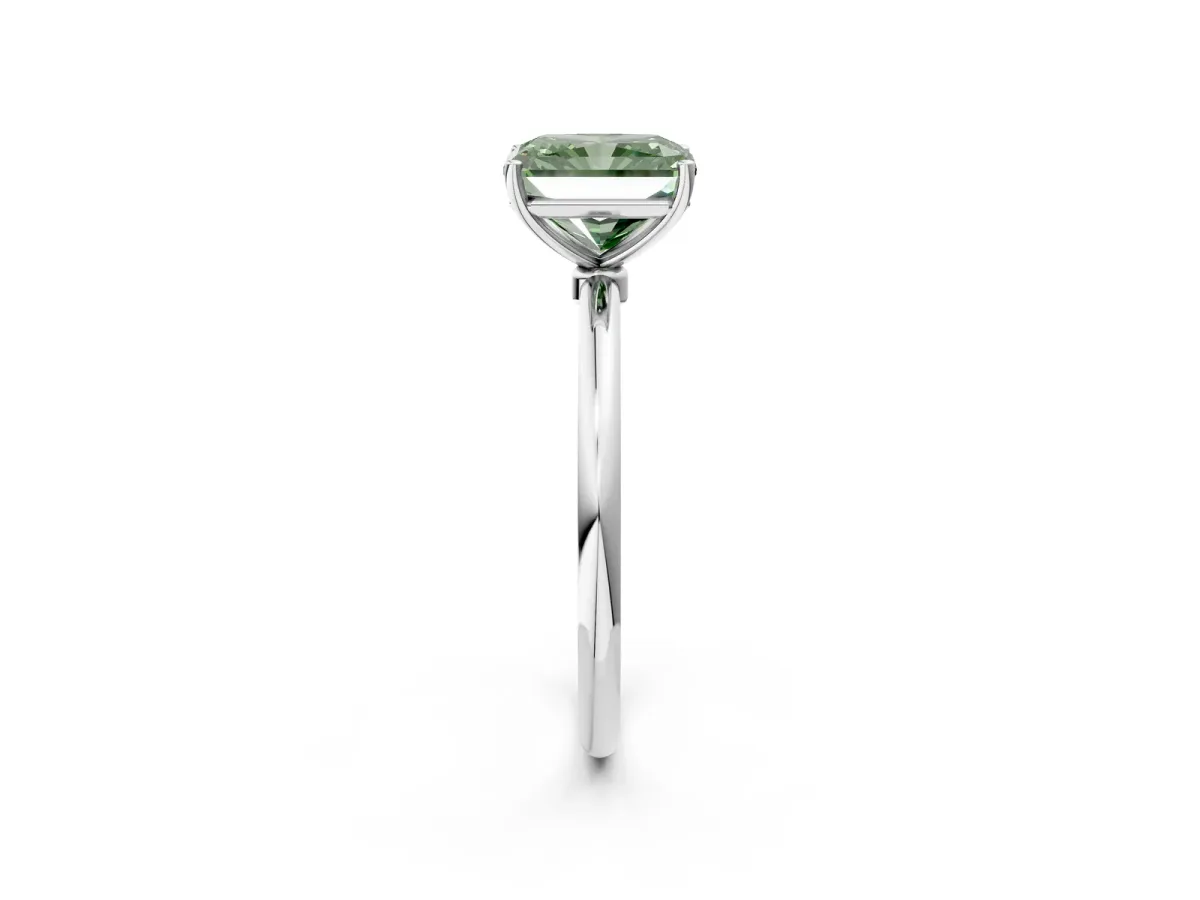 Fancy Green Radiant Cut Cut Solitaire Engagement Ring with Thin Band and Four-Prong Setting Platinum