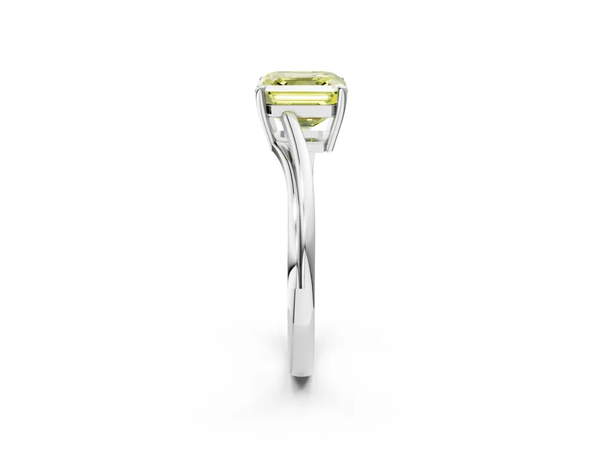 Fancy Yellow Asscher Cut Cut Solitaire Twist Band Ring with Four-Prong Setting Platinum