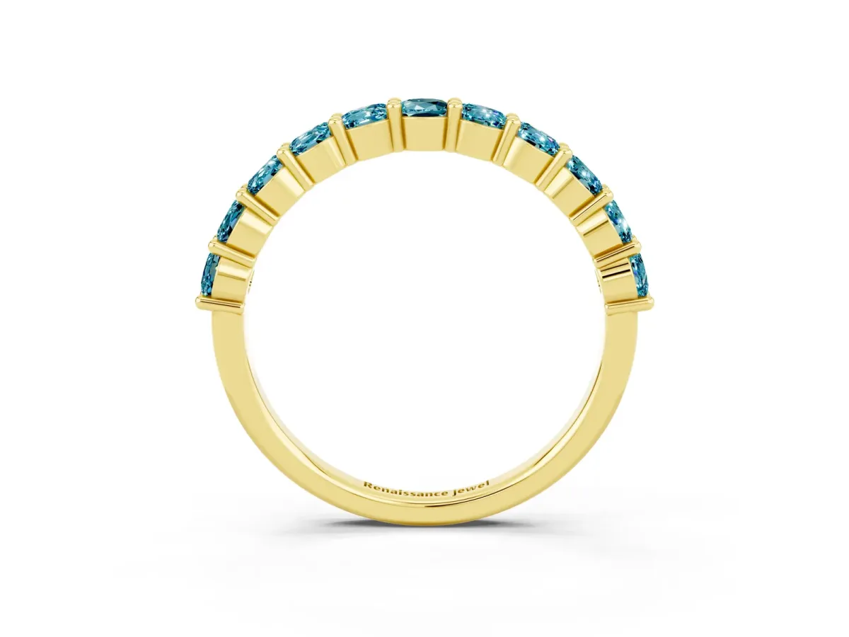 Round Blue Topaz Half Eternity Band with Prong Setting Yellow gold