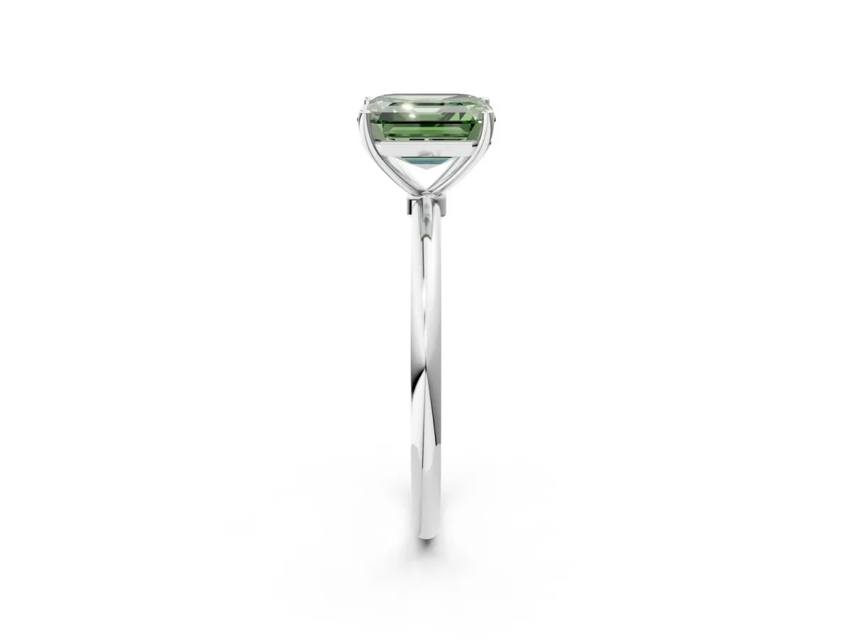 Fancy Green Asscher Cut Cut Solitaire Engagement Ring with Thin Band and Four-Prong Setting Platinum