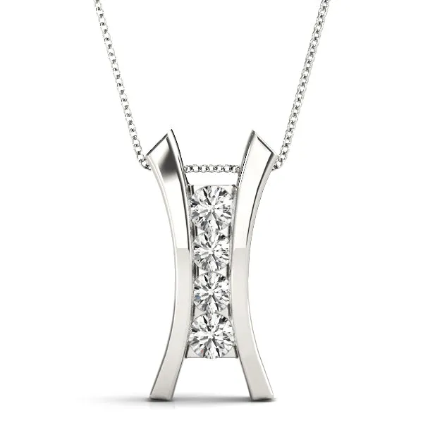 Channel Set Round Diamond V-Prong Pendant Silver