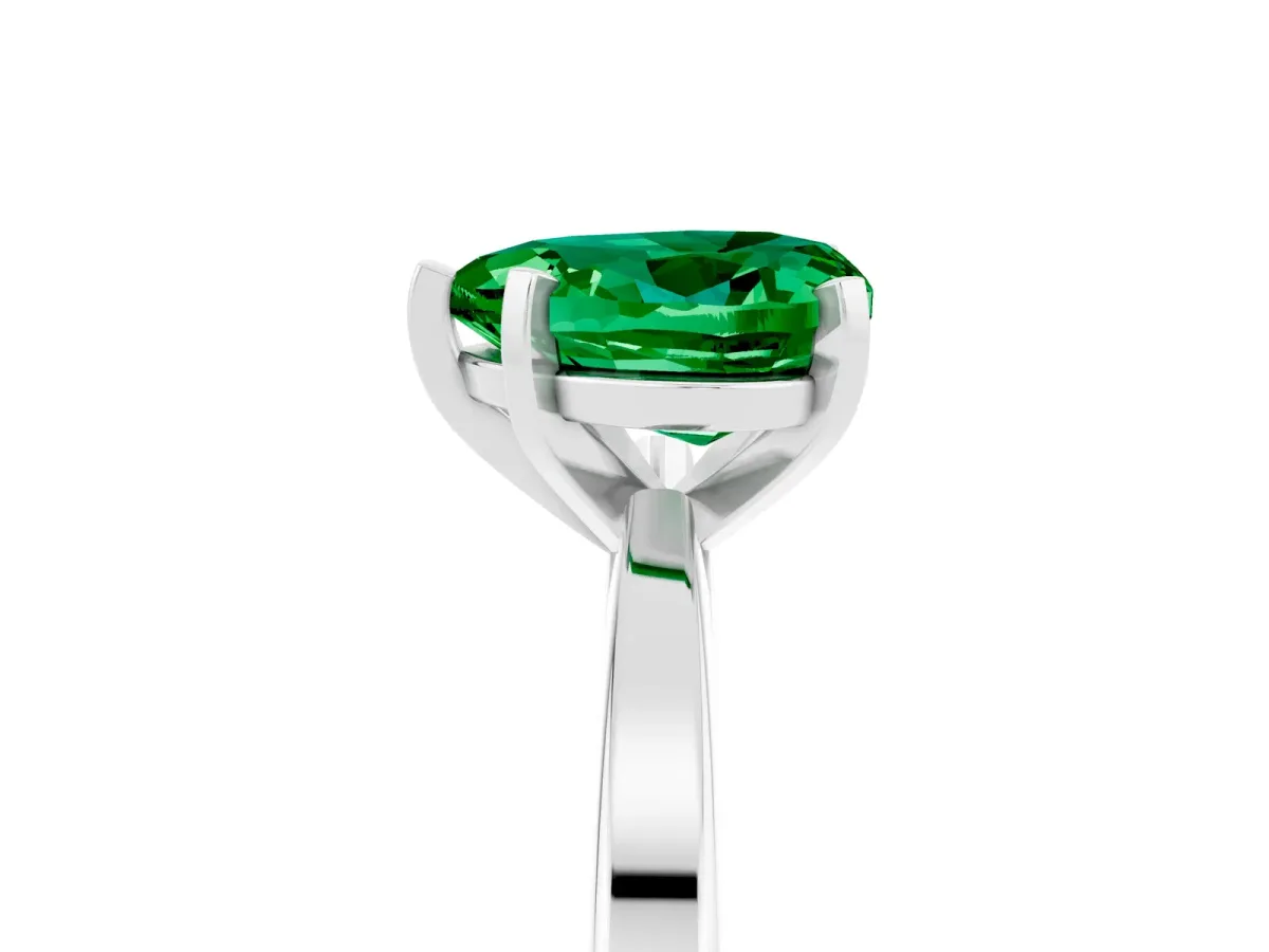 Heart Cut Emerald Solitaire Engagement Ring with Classic Band and Four-Prong Setting Silver