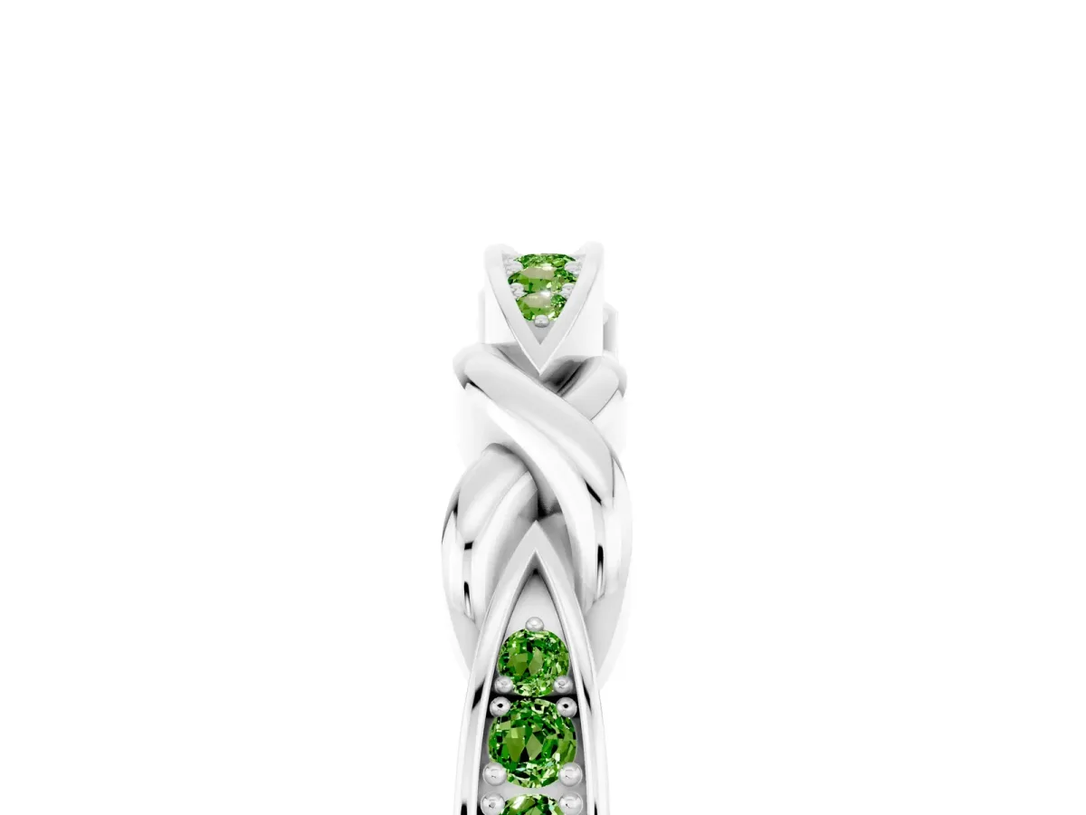 Twisted Marquise Peridot Pavé Band with Shared Prong Setting Silver