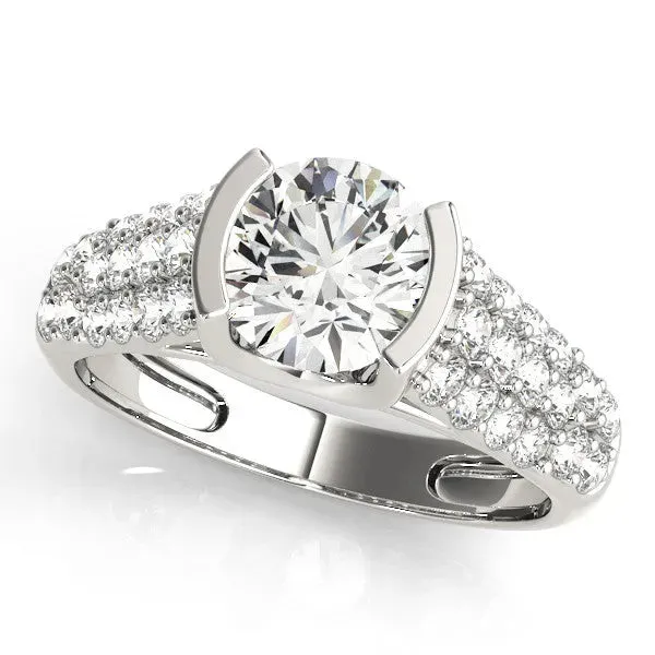 Round Cut Cut Diamond Channel Set Pave Band with Tension Prong Setting Silver