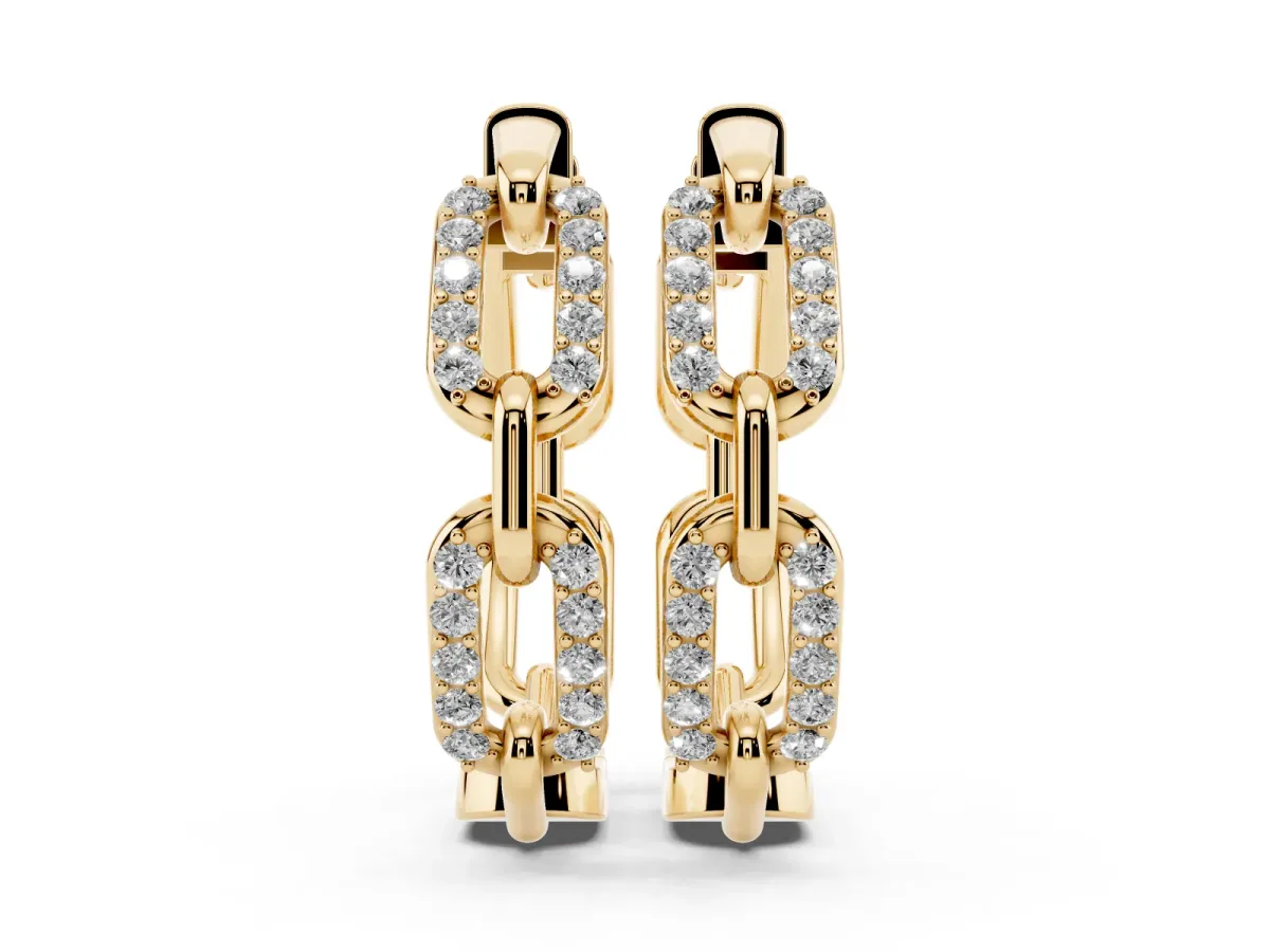 Round Cut Diamond Paperclip Hoop Earrings Yellow gold