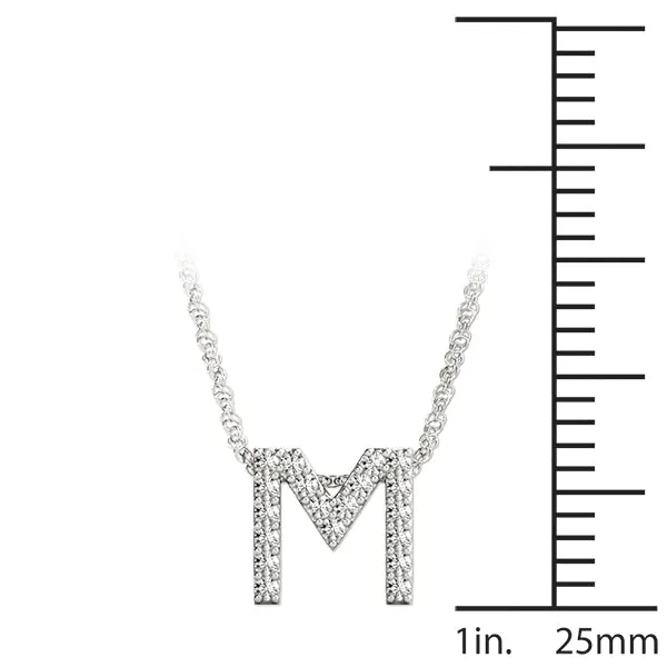 Pavé Round Diamond Initial Pendant with Shared Prong Setting Silver