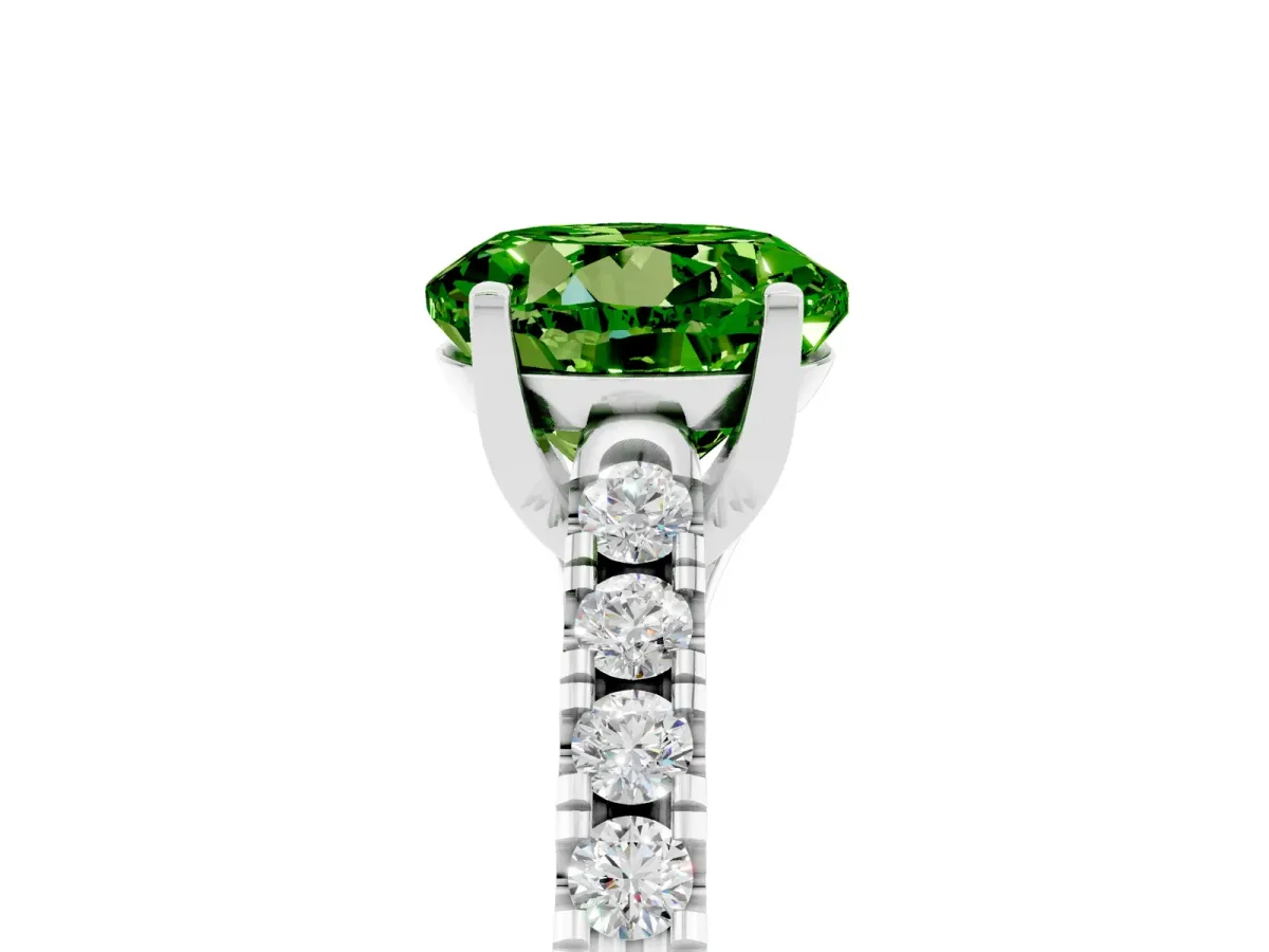 Round Cut Peridot Pavé Band Solitaire Ring with Prong Setting White gold