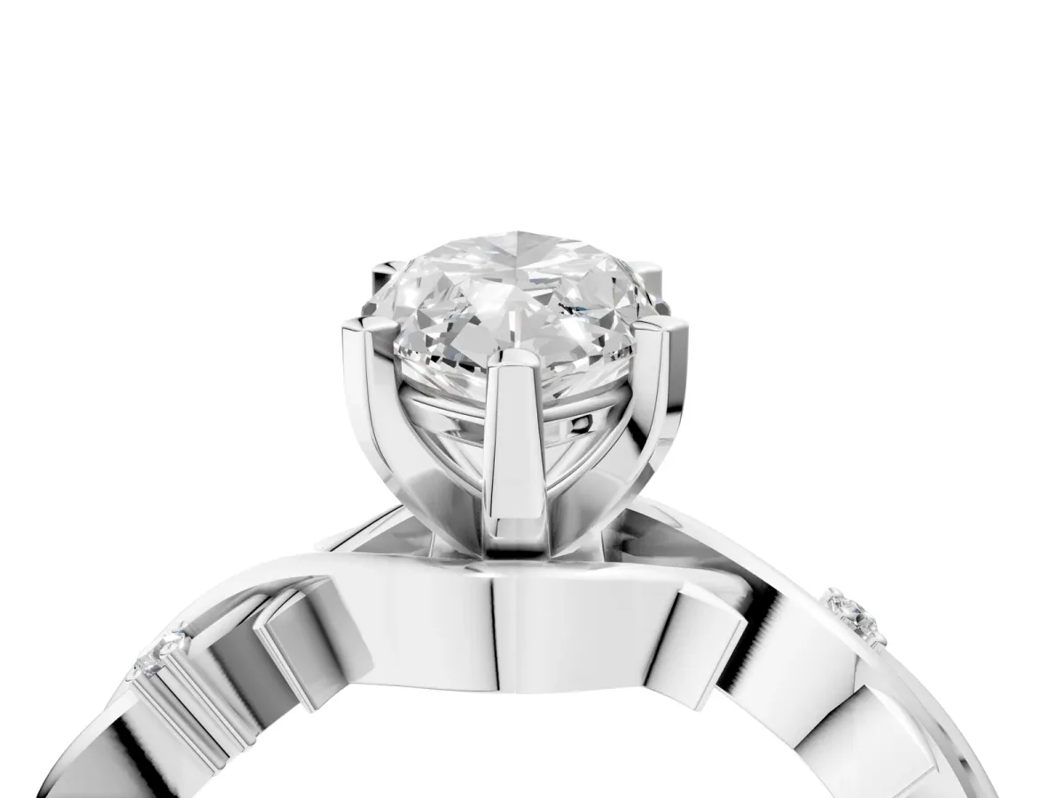 Marquise Cut Diamond Solitaire Ring with Twisted Band and Prong Setting Platinum
