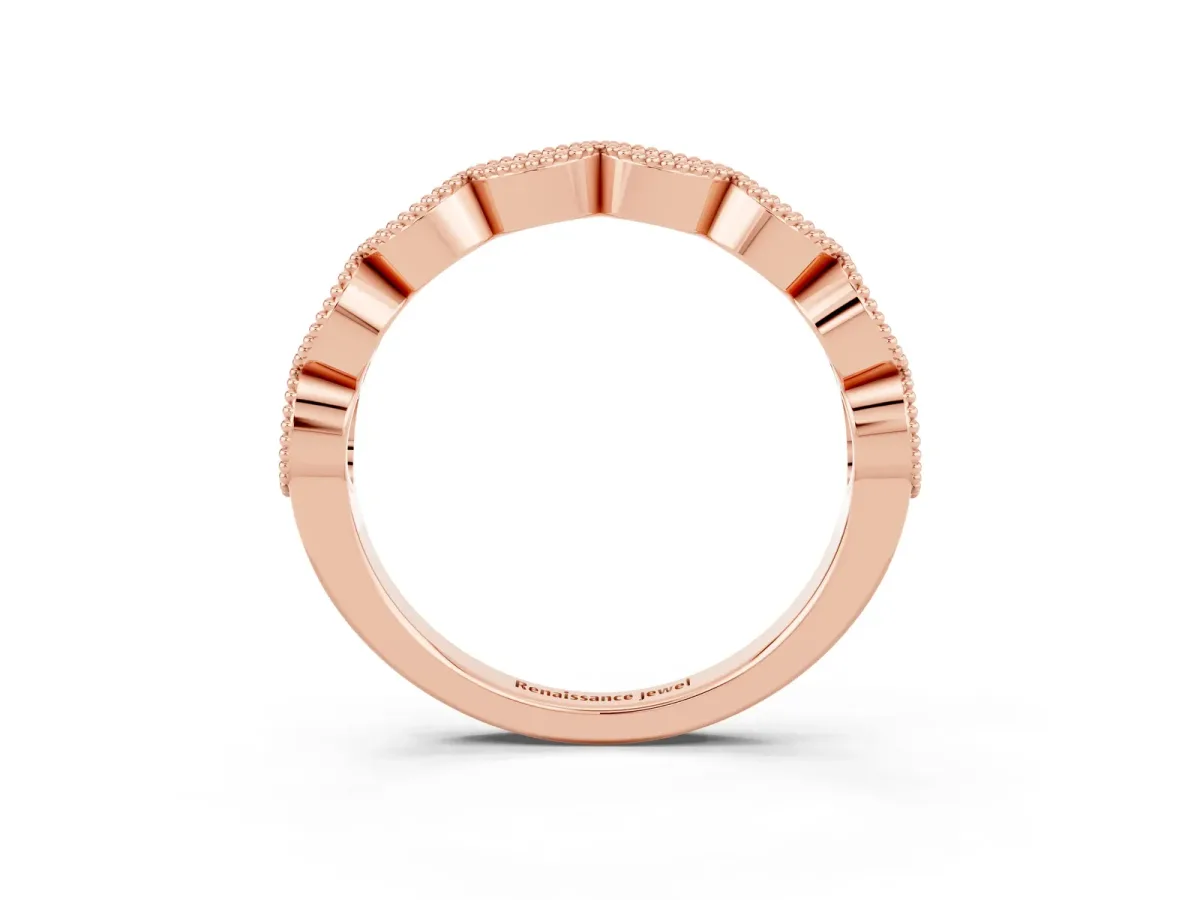 Milgrain Marquise Yellow Sapphire Half Eternity Band with Bezel Setting Rose gold