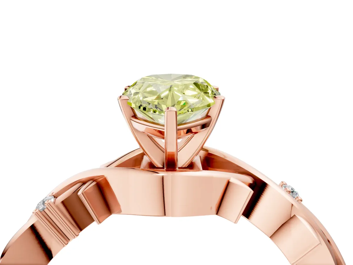 Fancy Yellow Pear Cut Diamond Solitaire Ring with Twisted Band and Prong Setting Rose gold