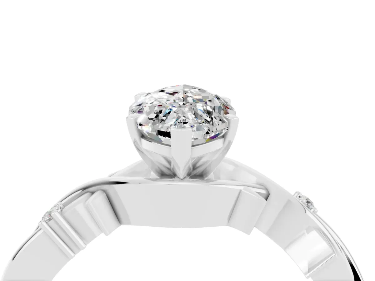 Marquise Cut Moissanite Solitaire Ring with Twisted Band and Prong Setting Silver