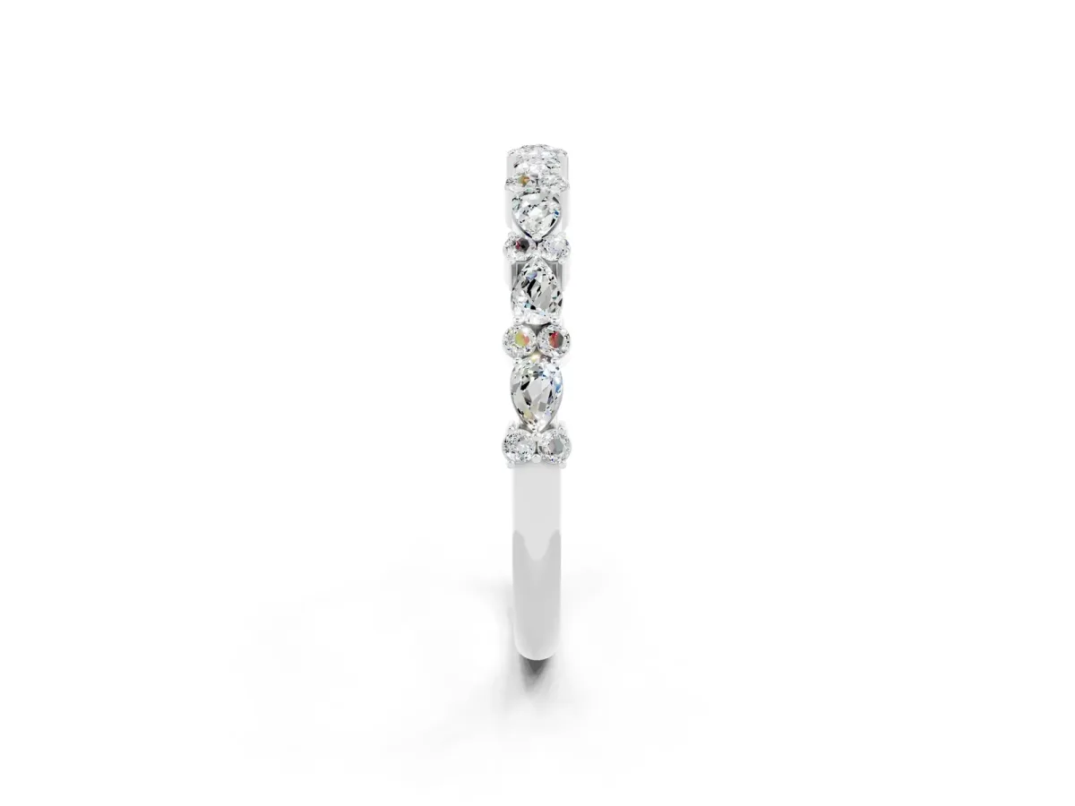 Pear and Round Moissanite Wedding Band Platinum