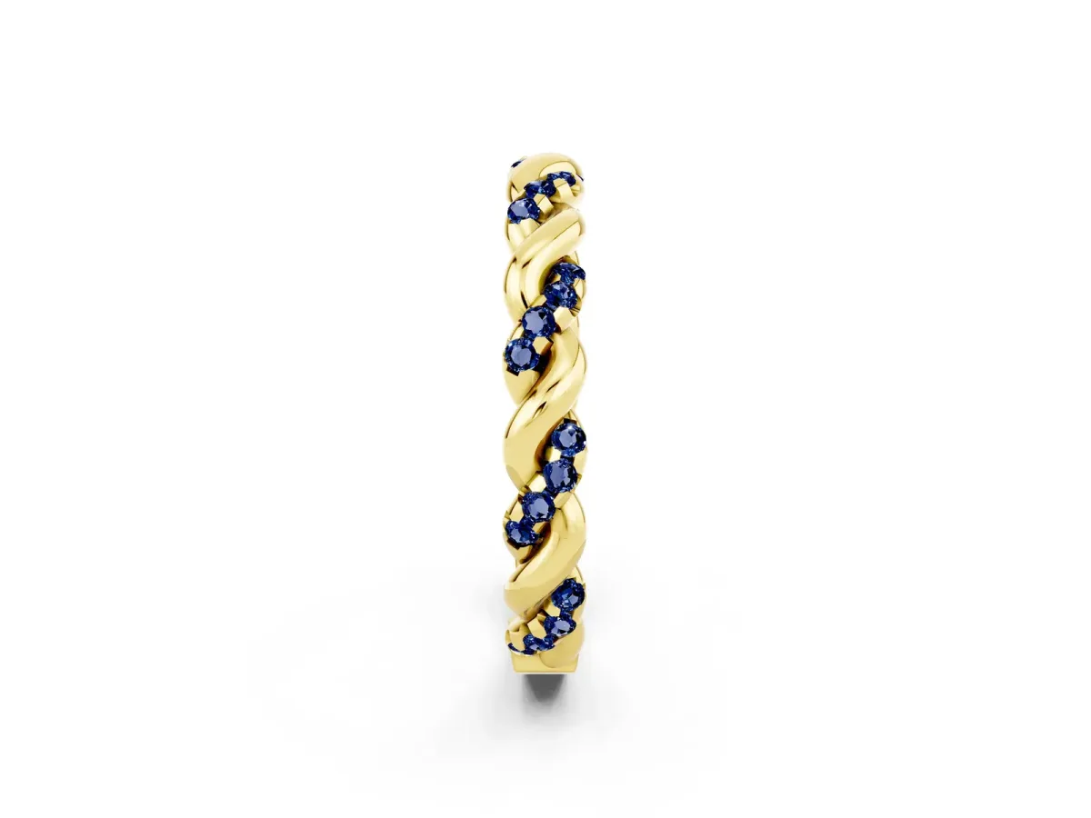 Twisted Pavé Round Blue Sapphire Eternity Band Yellow gold