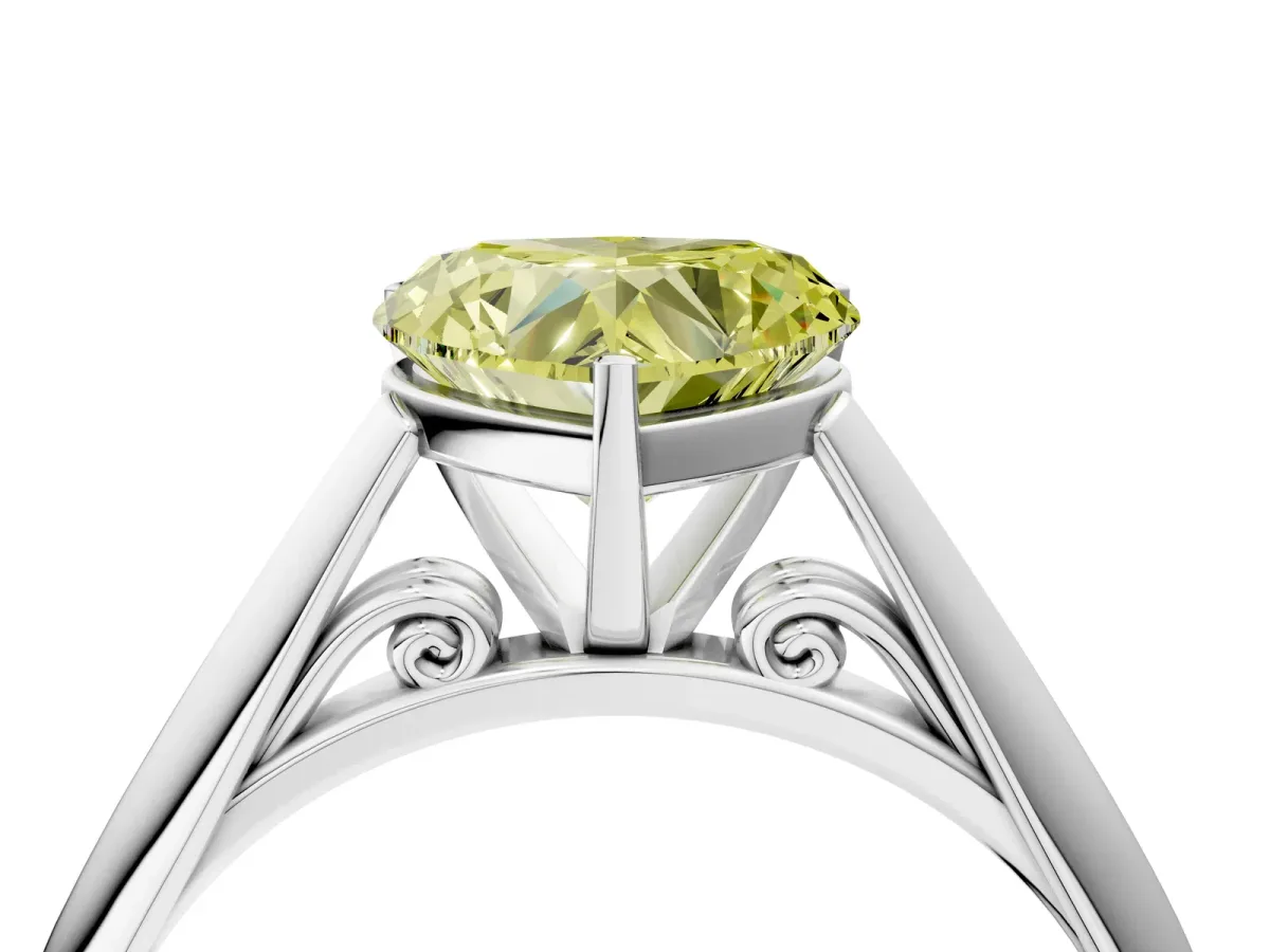 Fancy Yellow Heart Cut Diamond Solitaire Engagement Ring with Cathedral Setting and Four-Prong Mount Silver