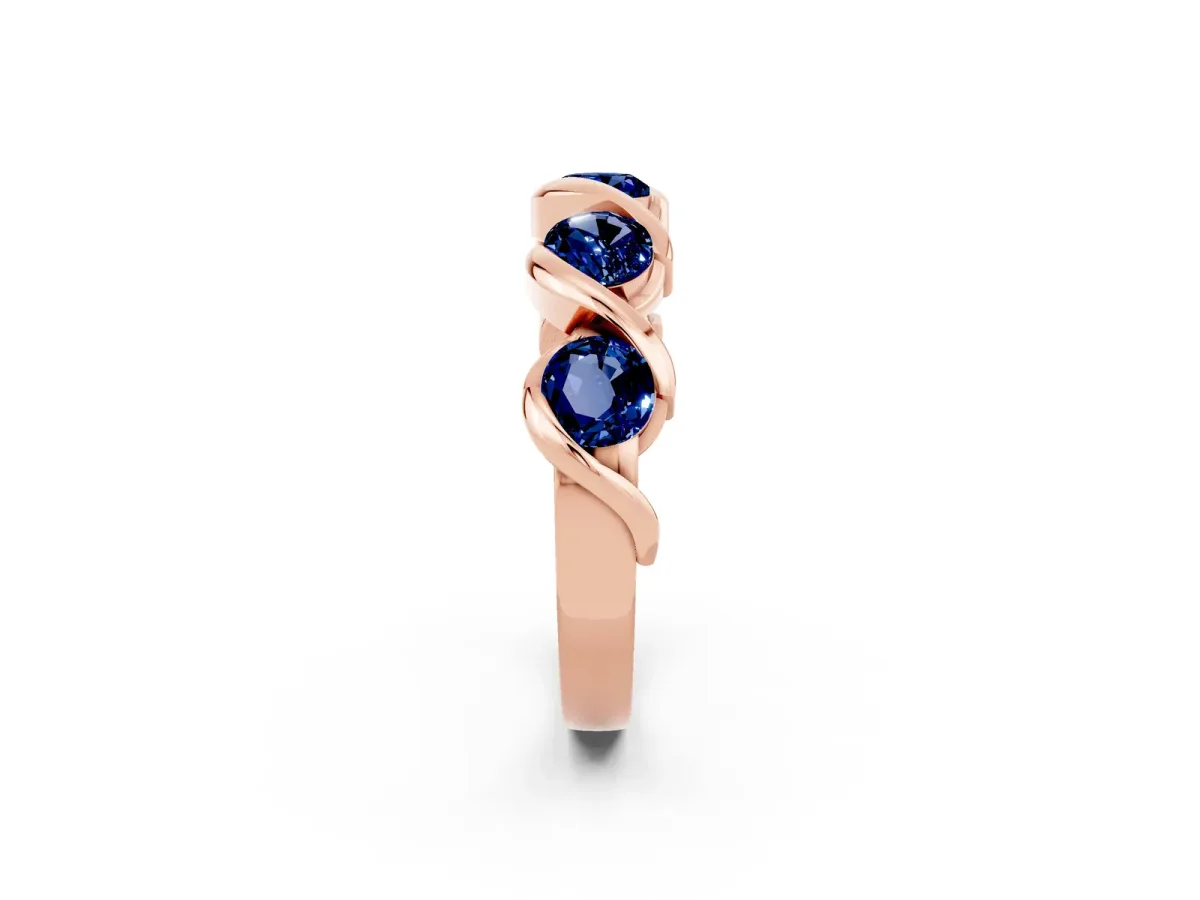 Round Blue Sapphire Wave Band with Channel Setting and Shared Prongs Rose gold