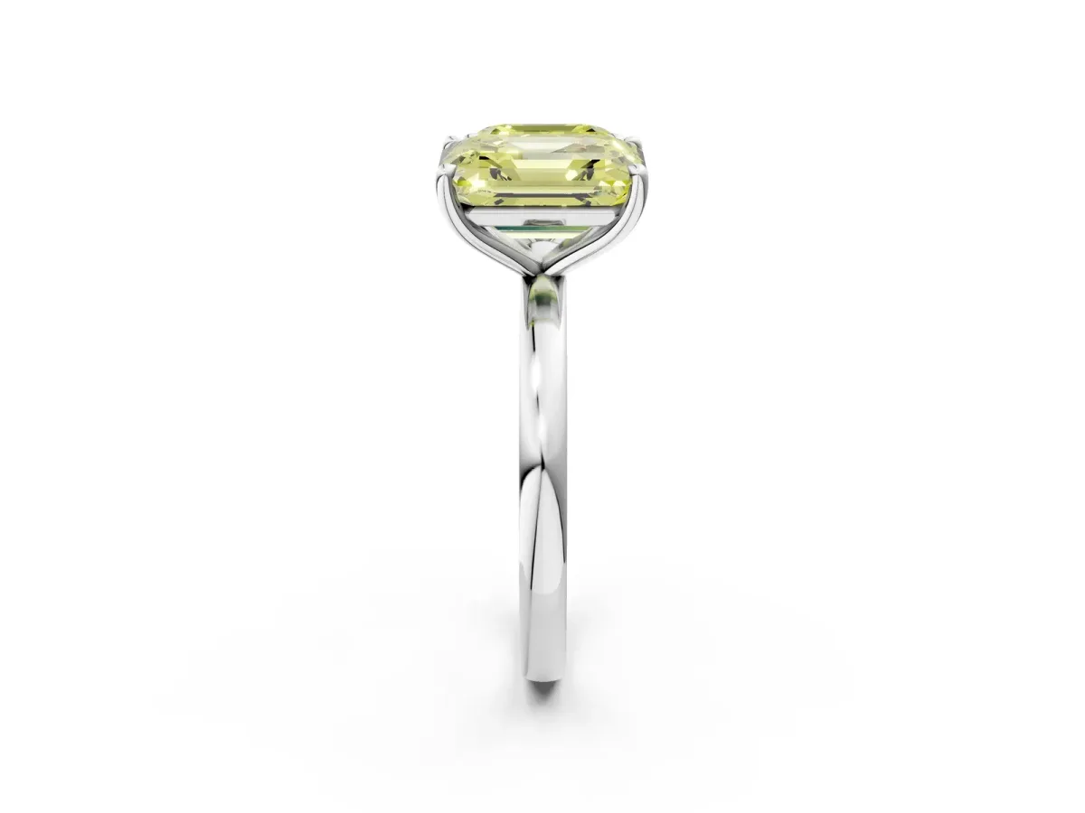 Fancy Yellow Asscher Cut and Emerald Cut Toi Moi Ring with Prong Setting White gold