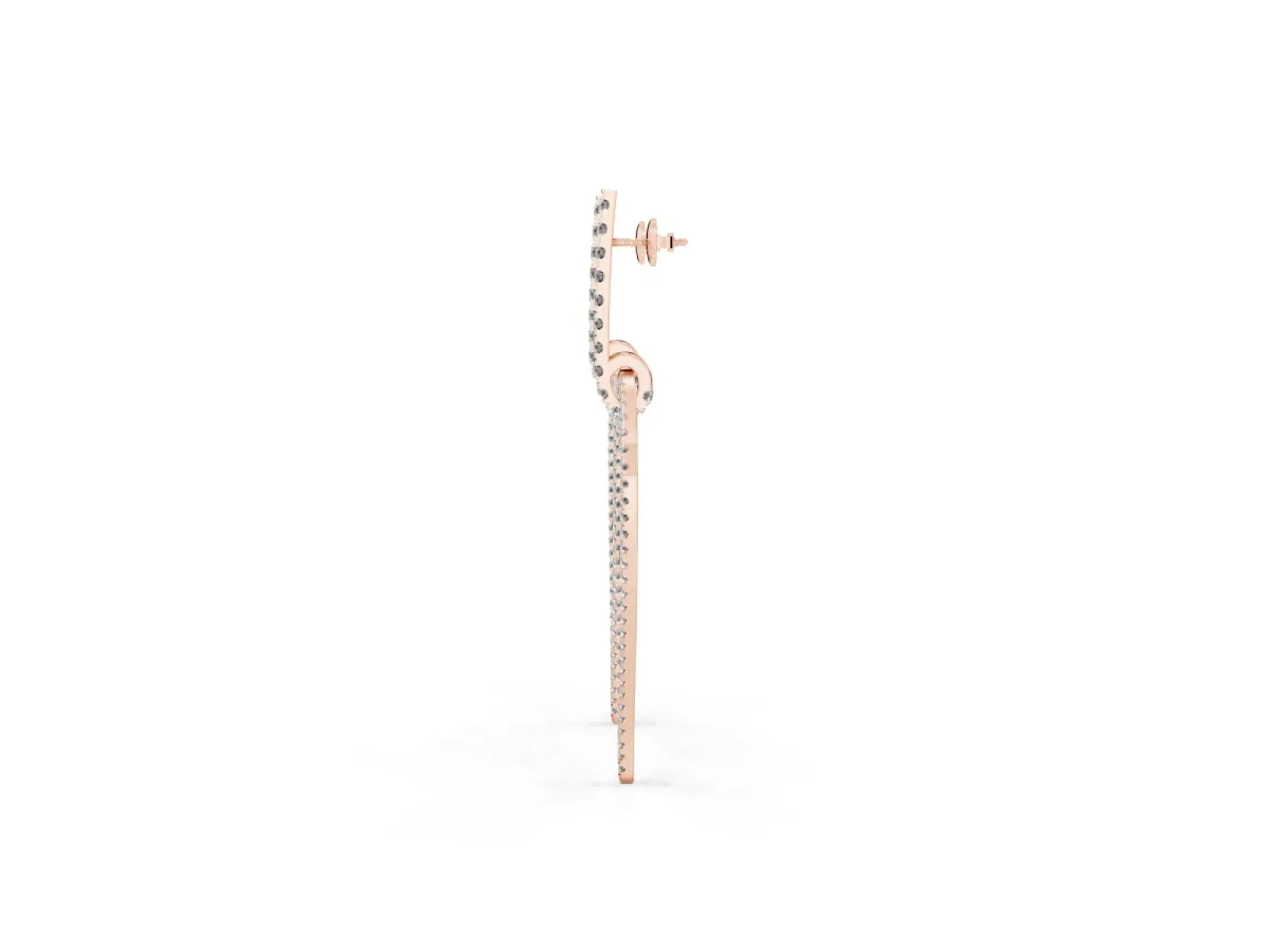 Round Diamond Striped Teardrop Statement Drop Earrings Rose gold