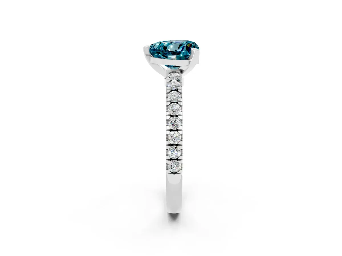 Heart Cut Solitaire Blue Topaz with Pavé Band and Four-Prong Setting Silver