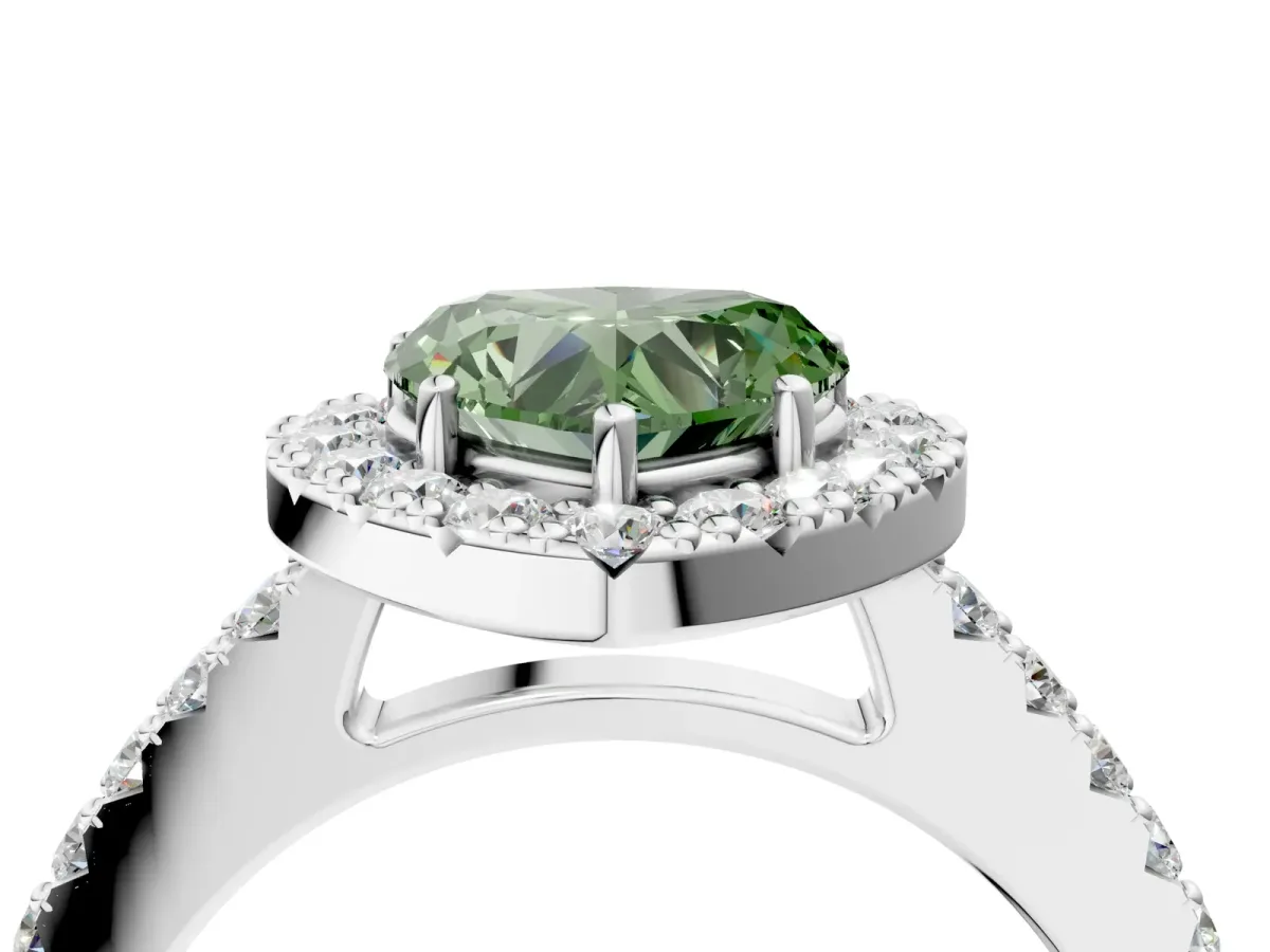 Fancy Green Heart Cut Halo Diamond Pavé Solitaire Ring Platinum