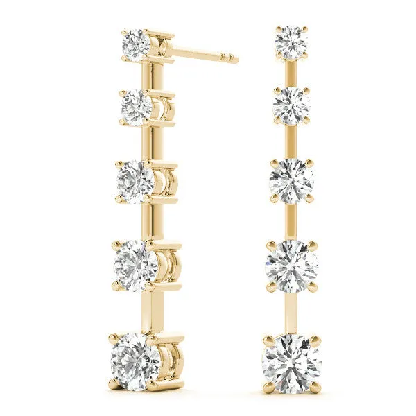 Round Cut Prong Set Diamond Drop Earrings Yellow gold