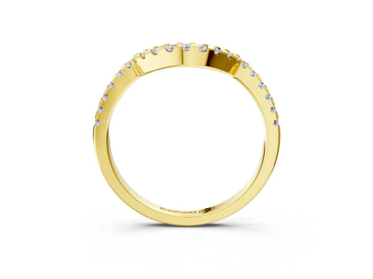 Pavé Round Diamond Contour Band with U-Prong Setting Yellow gold