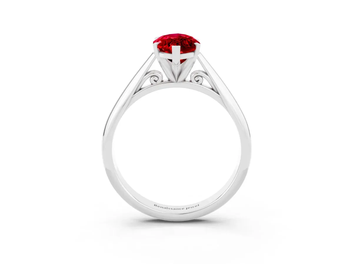 Marquise Cut Ruby Solitaire Engagement Ring with Cathedral Setting and Four-Prong Mount White gold