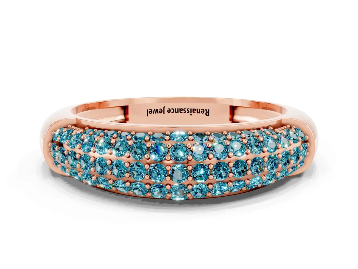 Three-Row Pavé Round Blue Topaz Dome Band Rose gold
