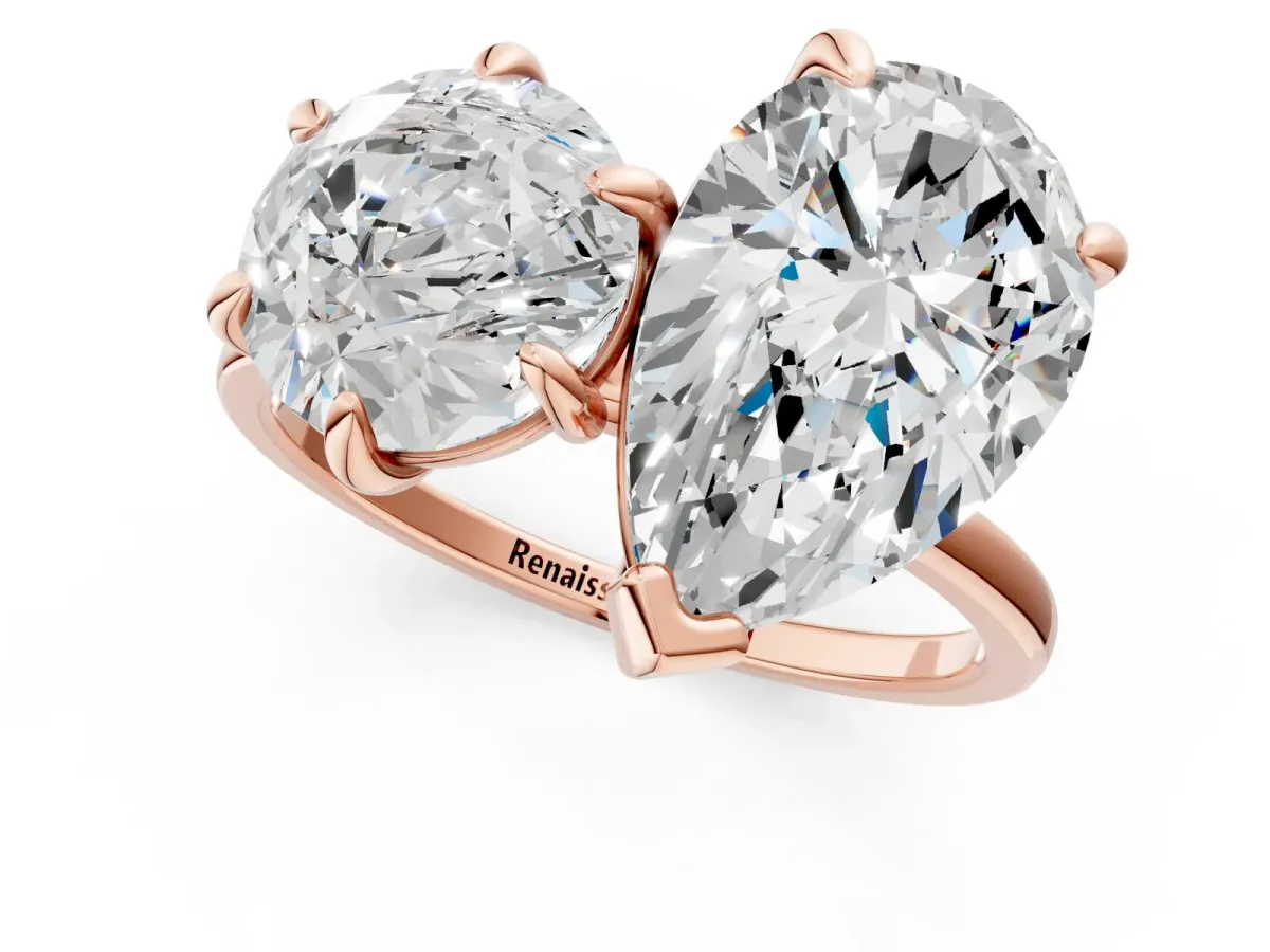 Round and Pear Toi Moi Ring with Prong Setting and Plain Band Rose gold