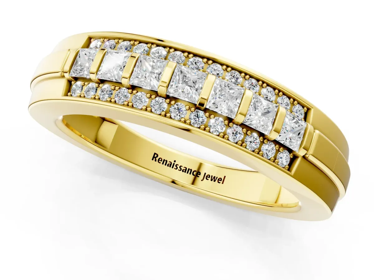 Bar-Set Princess Cut Diamond Pavé Band Yellow gold