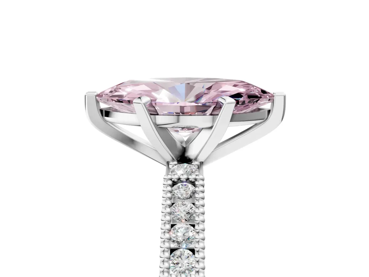 Fancy Pink Marquise Cut Solitaire with Pavé Band and Four-Prong Setting Silver