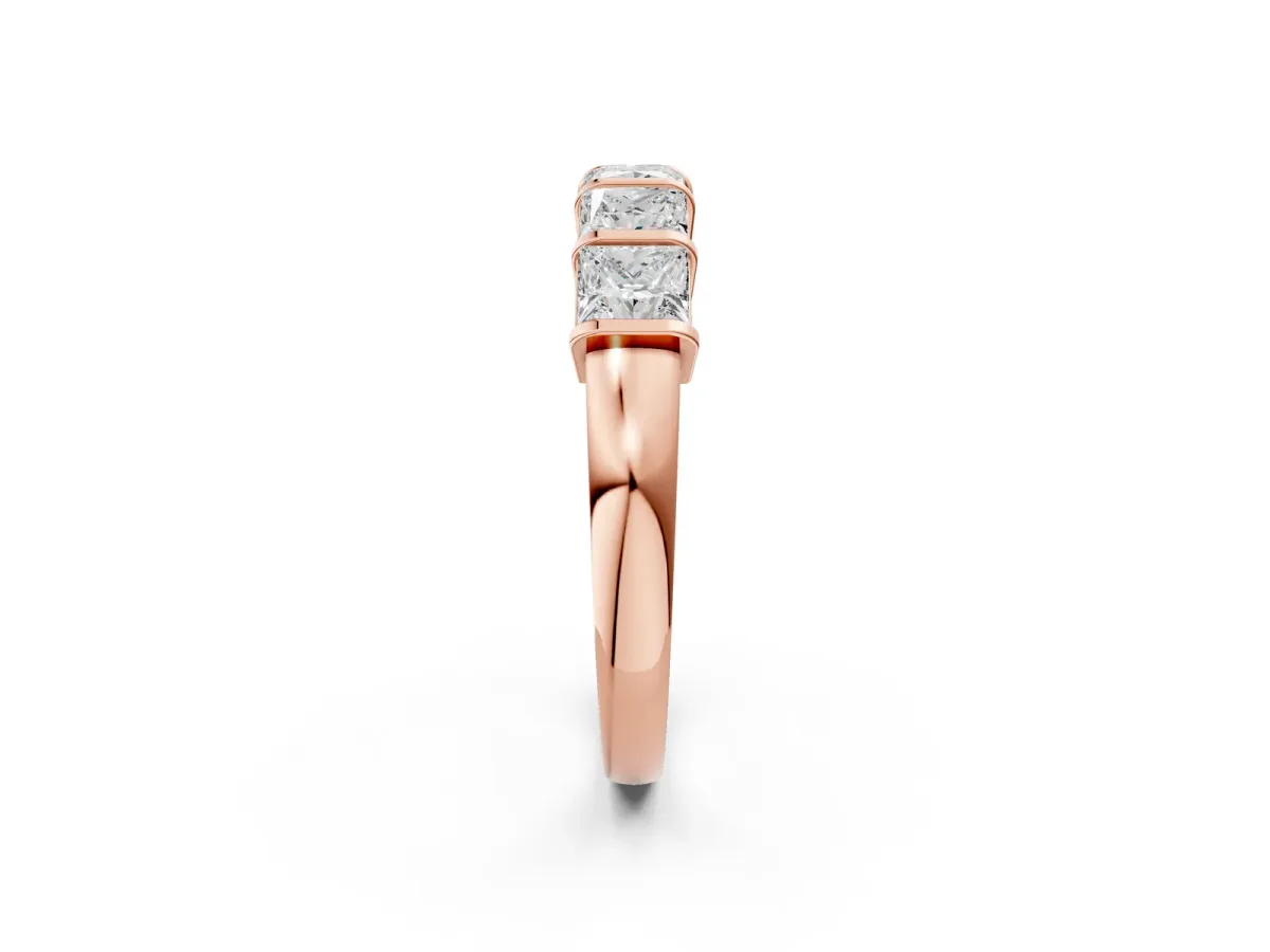 Princess Cut Channel Set Diamond Band with Bar Prong Setting Rose gold