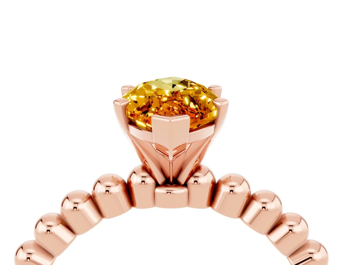 Marquise Cut Citrine Solitaire Ring with Beaded Band and Prong Setting Rose gold