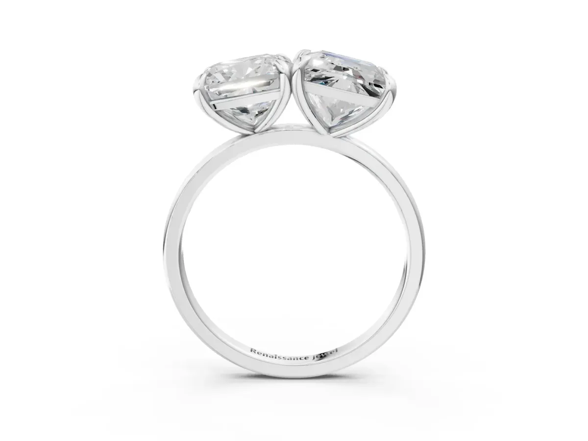 Cushion and Princess Toi Moi Ring with Prong Setting and Plain Band Silver