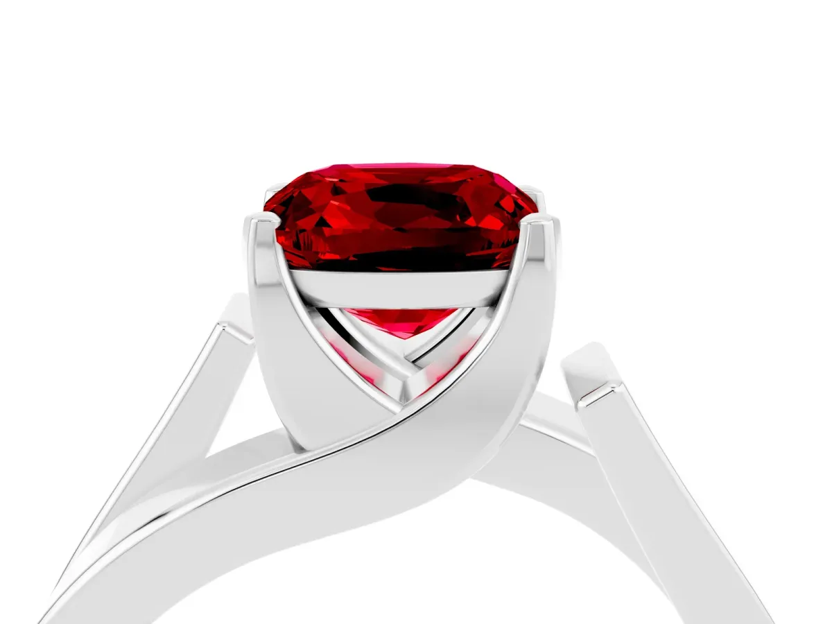 Modern Tension Set Cushion Cut Ruby Solitaire Wide Band Ring Silver