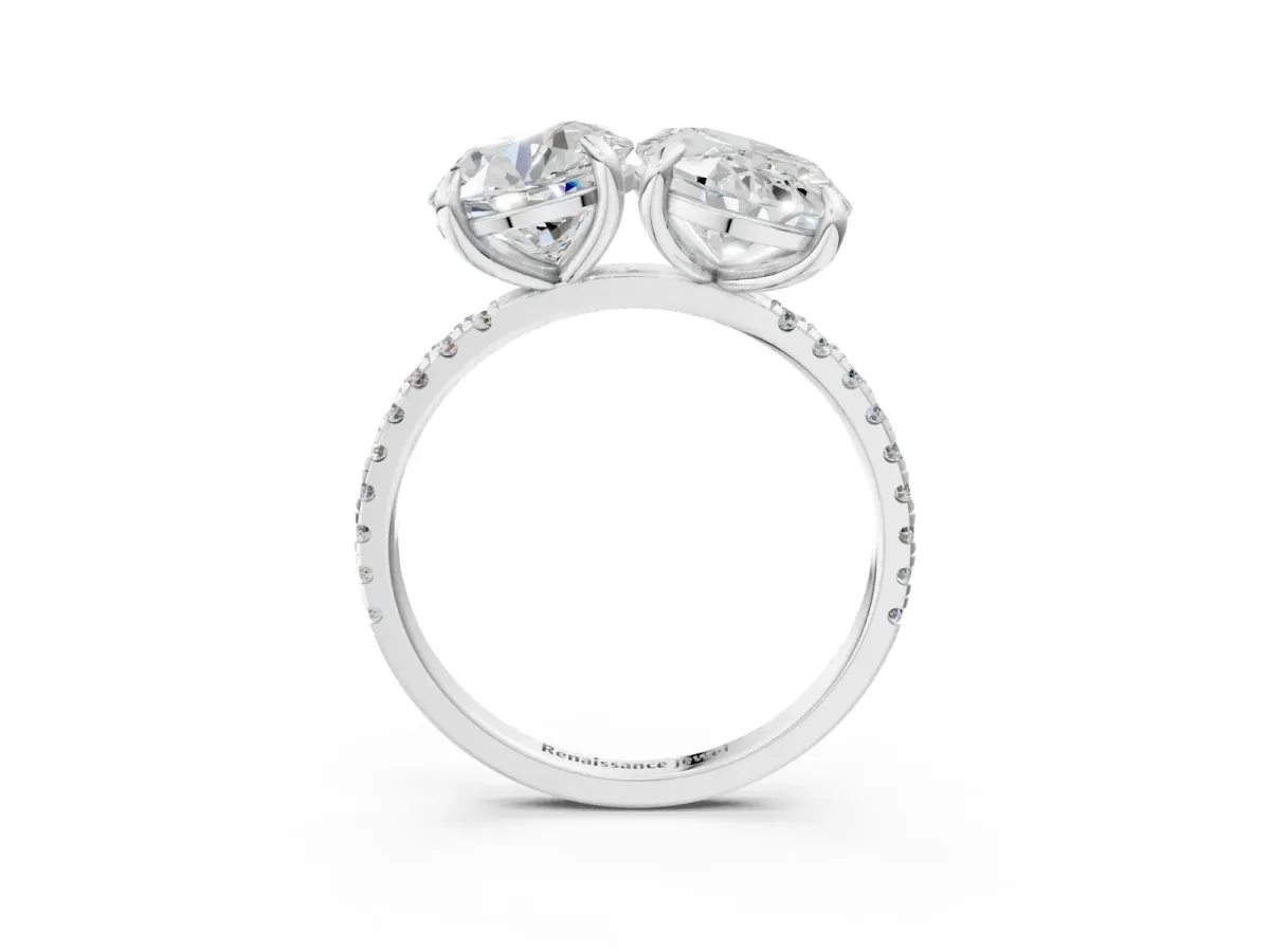 Round and Oval Toi Moi Ring with Prong Setting and Pave Band Silver