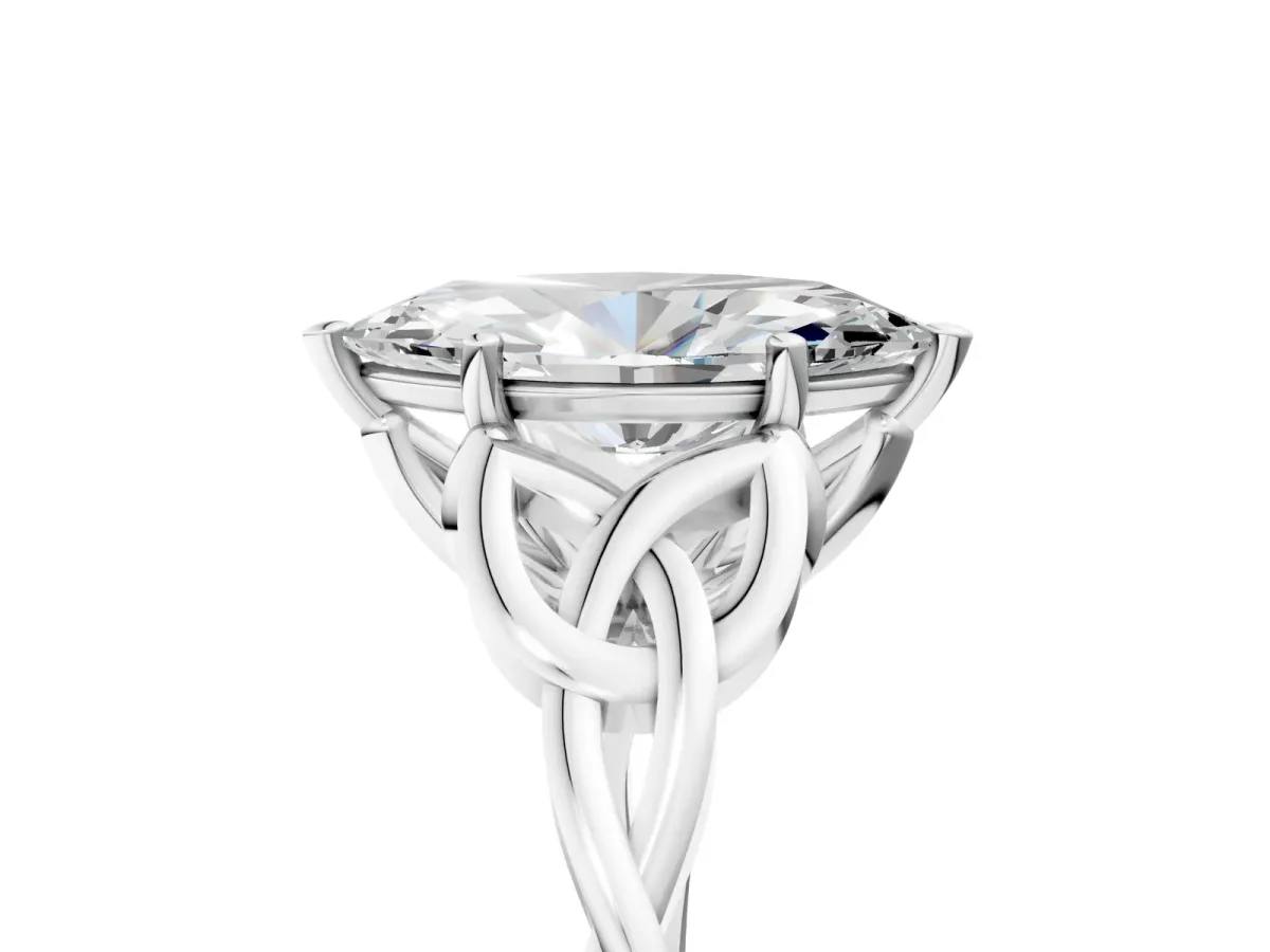 Marquise Cut Diamond Solitaire Engagement Ring with Celtic Knot Band and Four-Prong Setting Silver