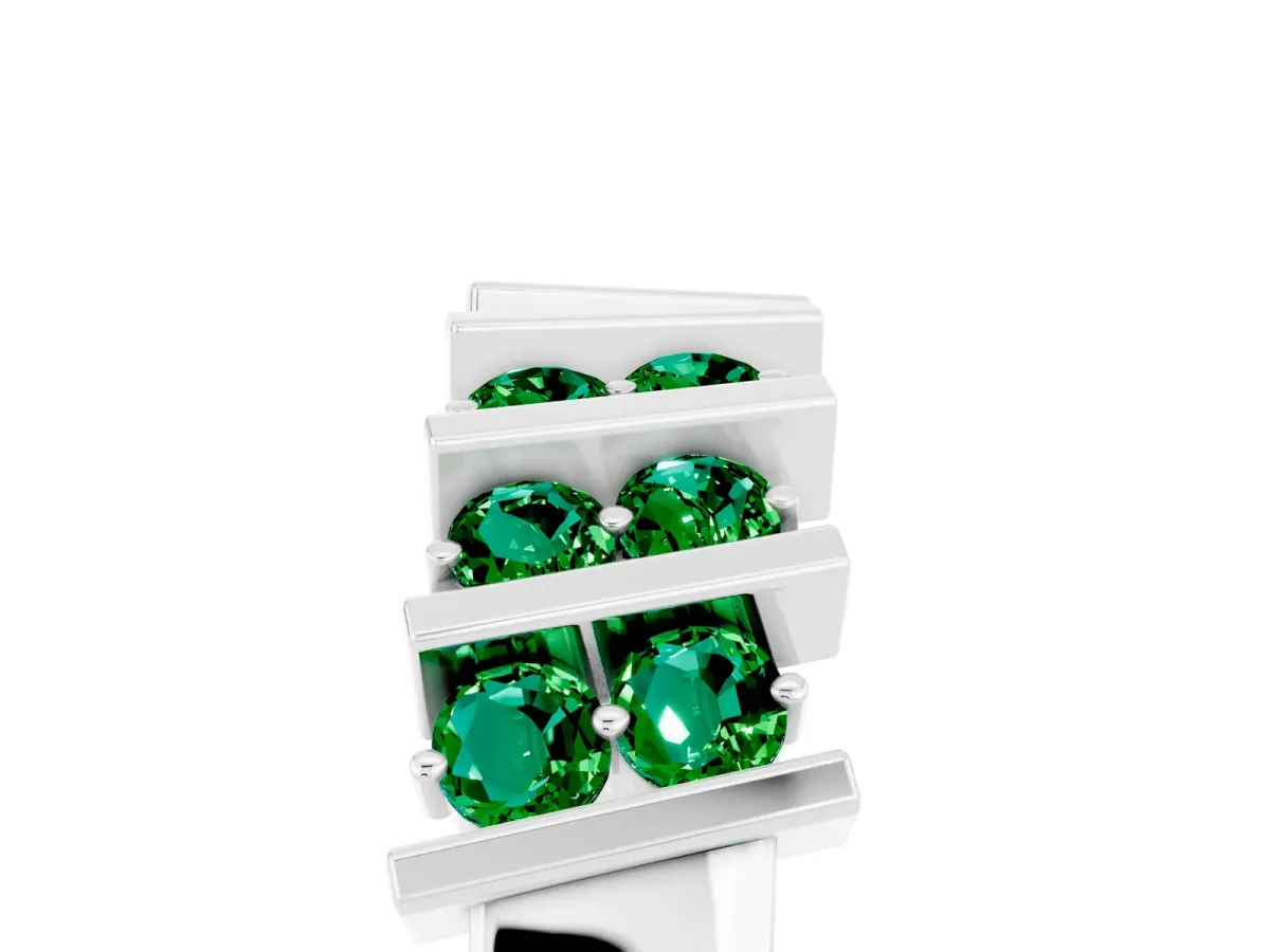 Channel Set Round Emerald Anniversary Band with Vertical Prongs Silver