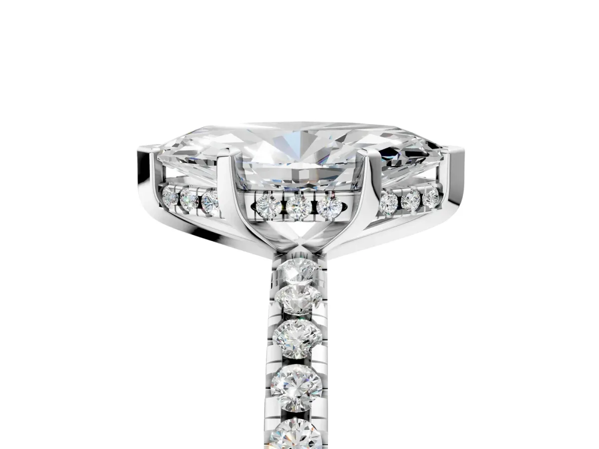 Marquise Cut Diamond Solitaire Ring with Round Pavé Band and Four-Prong Setting Silver