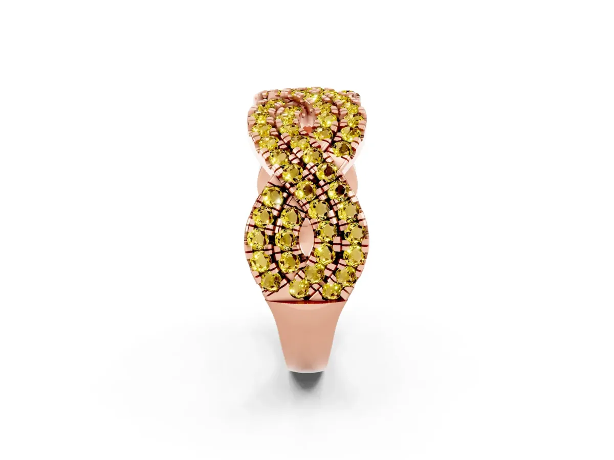 Pavé Round Yellow Sapphire Infinity Twist Band with Shared Prong Setting Rose gold