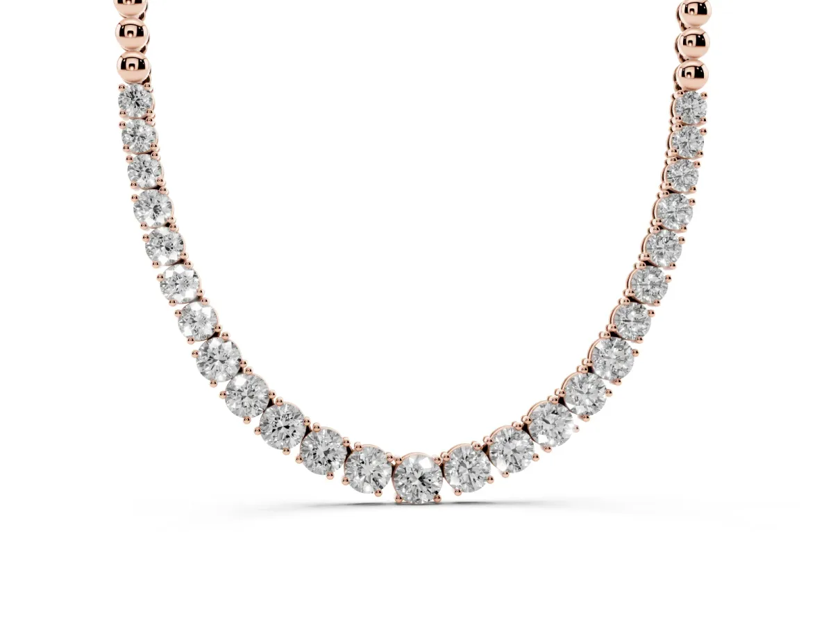 Round Diamond Tennis Necklace with Prong Setting and Bead Chain Rose gold