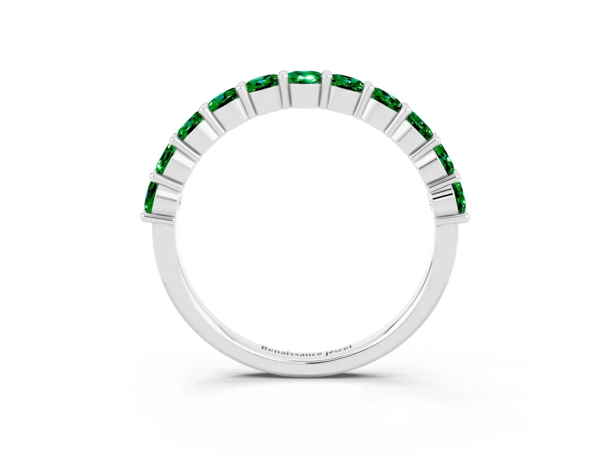 Round Emerald Half Eternity Band with Prong Setting Platinum