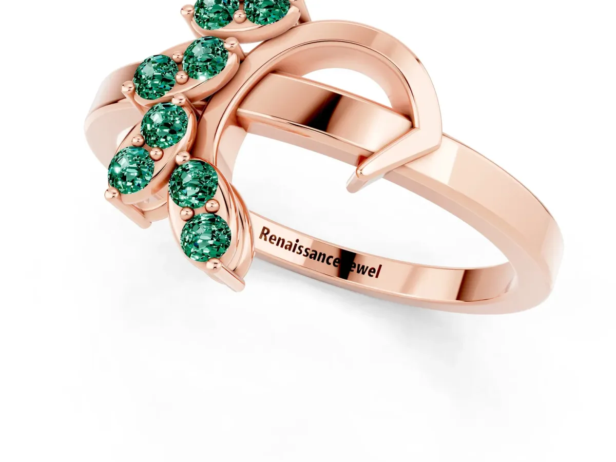 Marquise Green Sapphire Cluster Bypass Ring with Prong Setting Rose gold