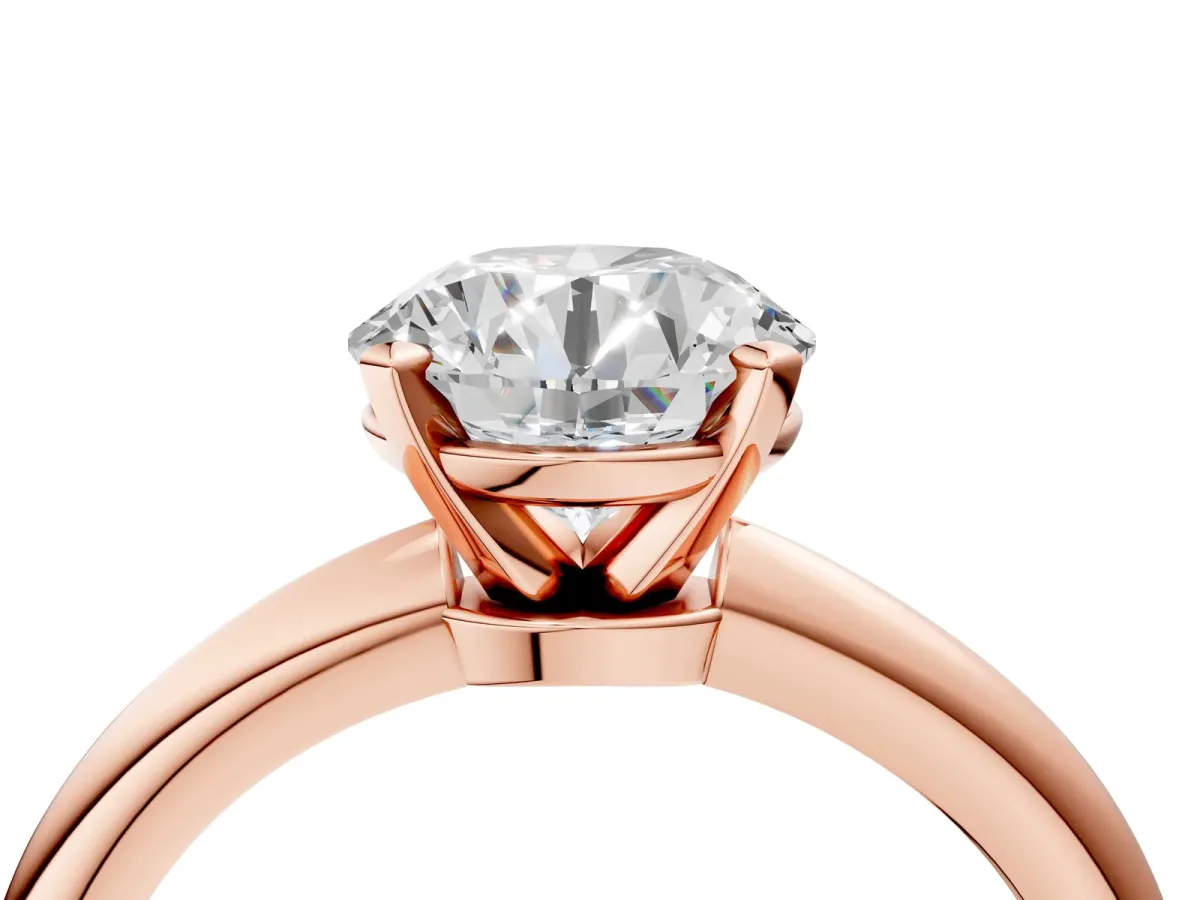 Round Cut Diamond Solitaire Ring with Six-Prong Setting and Classic Band Rose gold