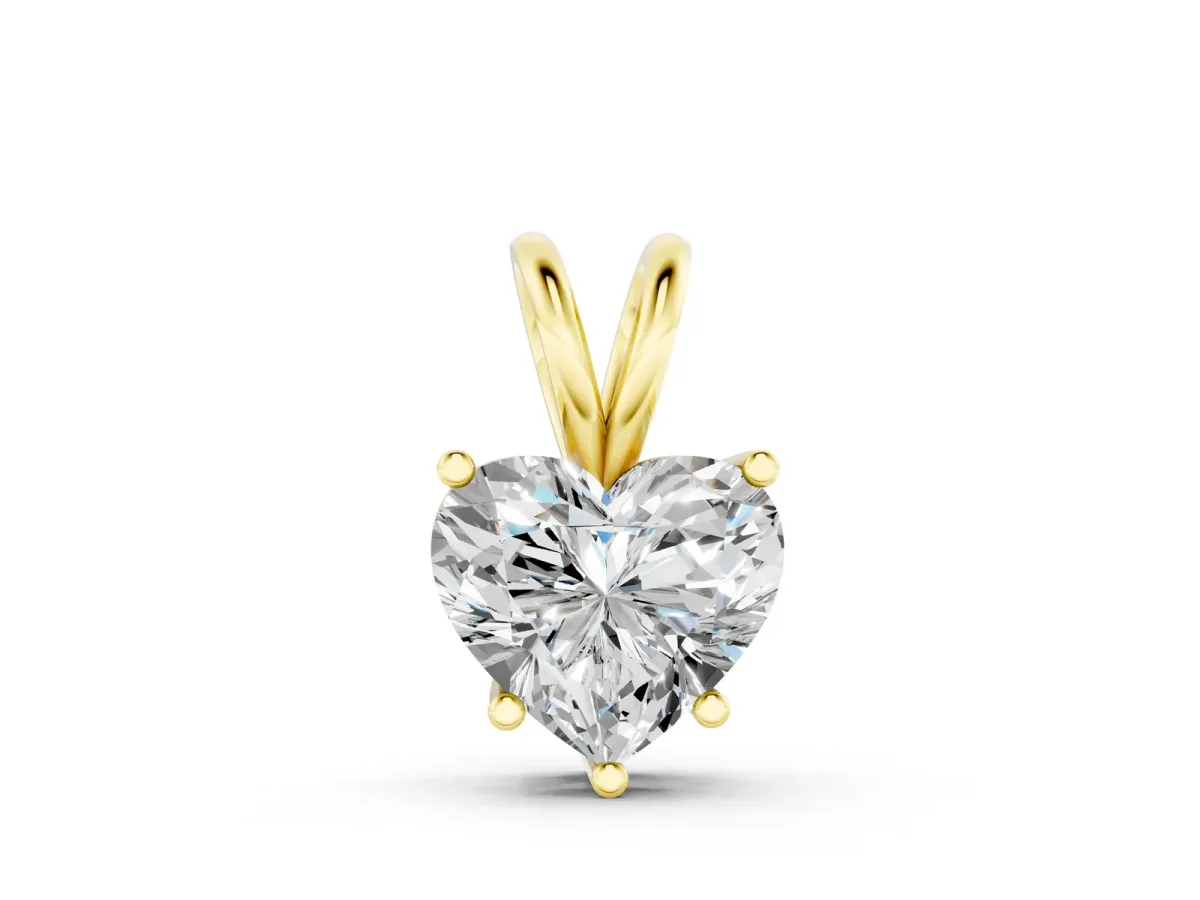 Heart-Shaped Diamond Solitaire Pendant with Four-Prong Setting Yellow gold