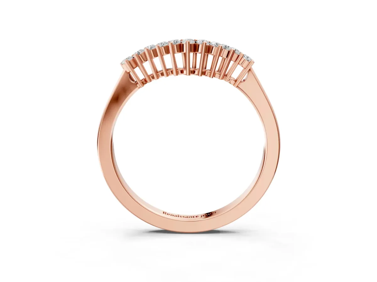Round Diamond V-Shaped White Gold Band with Prong Setting Rose gold